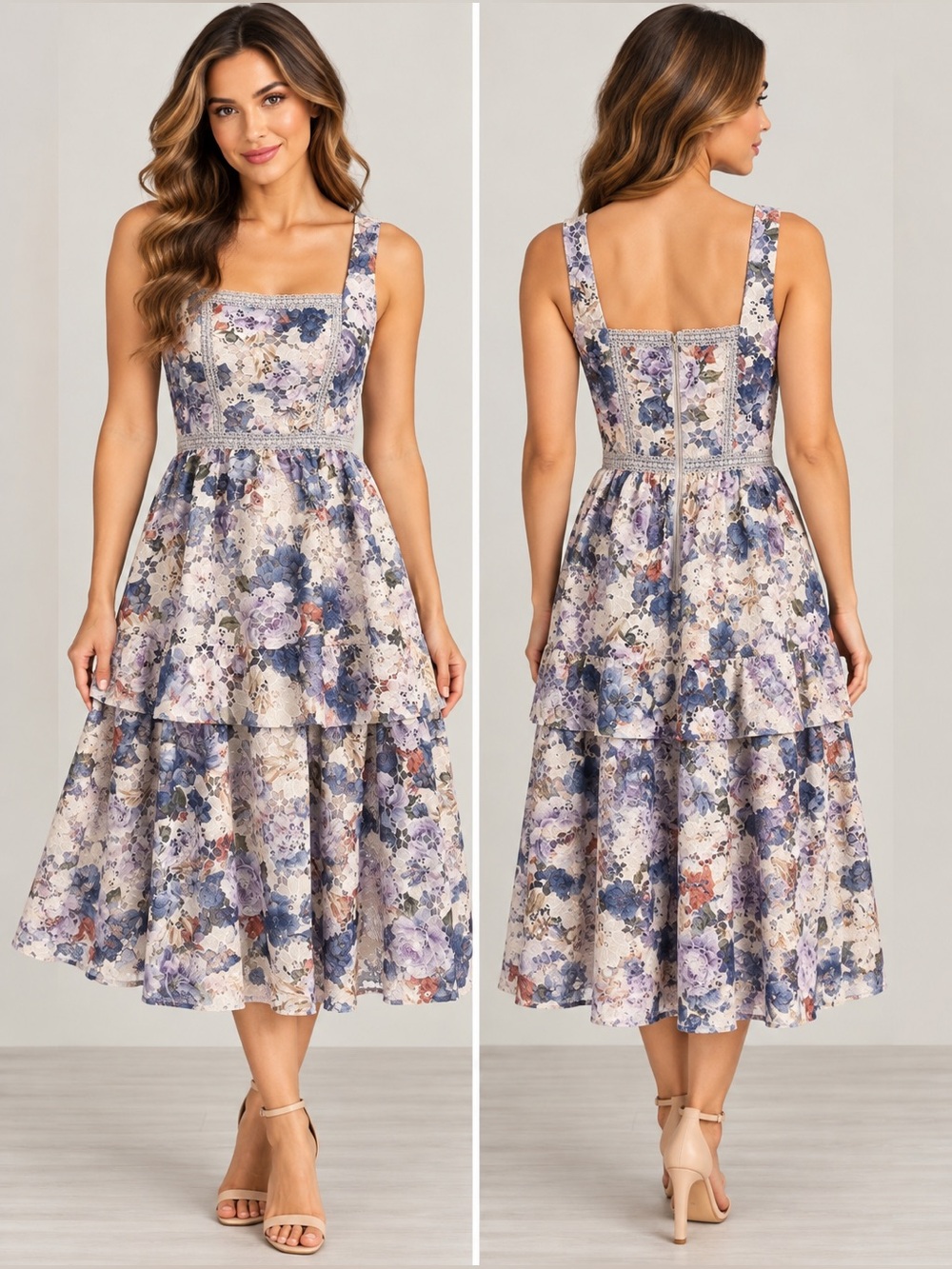 Just Me lace Floral Midi Dress Size Small